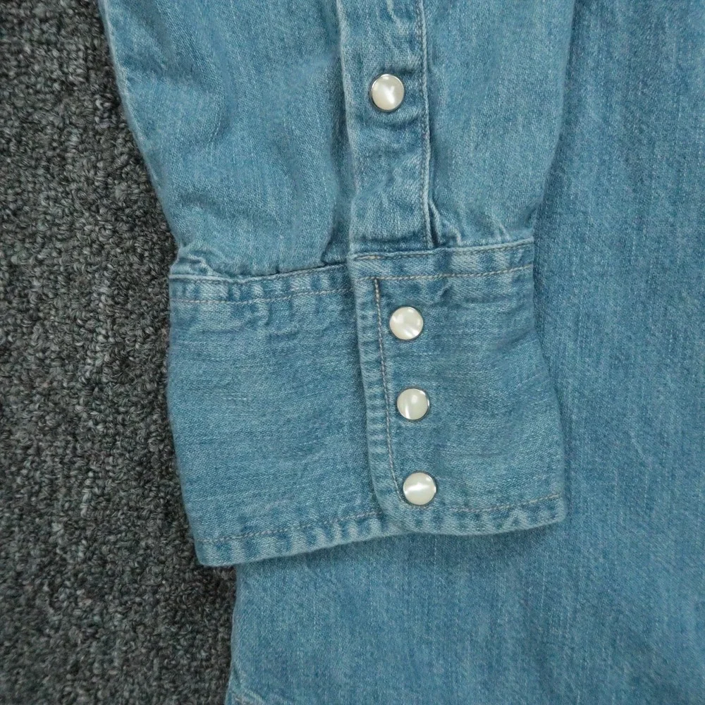 VINTAGE Banana Republic Shirt Mens XL Blue Pearl Snap Denim Long Sleeve Classic